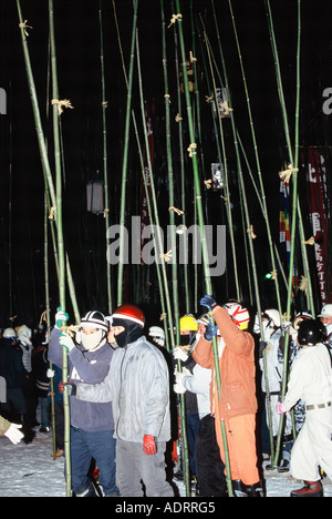 Takenouchi Bambus Kampf Festival Akita Prefecture Japan Stockfoto