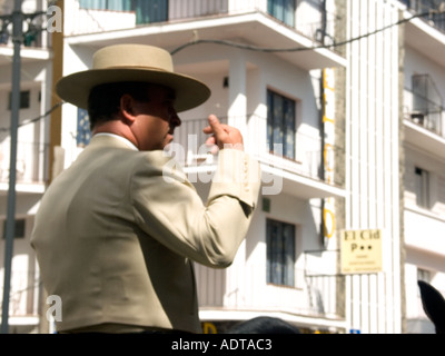Spanische Reiter auf der Feria von Fuengirola, Andalusien, Costa Del Sol, Spanien, Europa Stockfoto