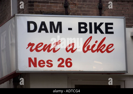 Mieten Sie ein Fahrrad-Schild-Amsterdam-Niederlande Stockfoto