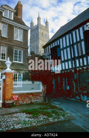 Kathedrale von Gloucester Turm gesehen von Millers grün Stockfoto