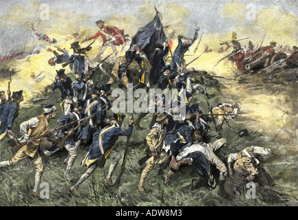 Britische Angriff auf die amerikanischen Streitkräfte in Savannah Georgia im revolutionären Krieg 1779. Hand - farbige Holzschnitt Stockfoto