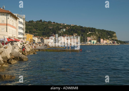 Slowenien Piran Stadt Schwimmbereich Stockfoto