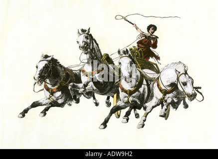 Wagenlenker treibend seine Pferde im Circus Maximus das alte Rom. Hand - farbige Holzschnitt Stockfoto