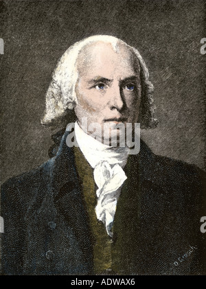 James Madison. Hand - farbige Holzschnitt von Gilbert Stuart Malerei Stockfoto