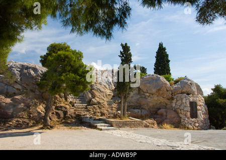 Mars Hill oder der Areopag in der Nähe der Akropolis in Athen Griechenland Stockfoto
