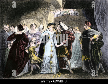 König Henry VIII Anne Boleyn 1527 erfüllt. Hand - farbige Gravur Stockfoto