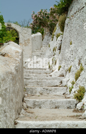 Steinstufen Assos in Kefalonia in Griechenland Stockfoto
