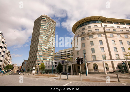 Wales Cardiff Centre Kingsway Greyfriars Road Capital Tower und Hilton Hotel Stockfoto