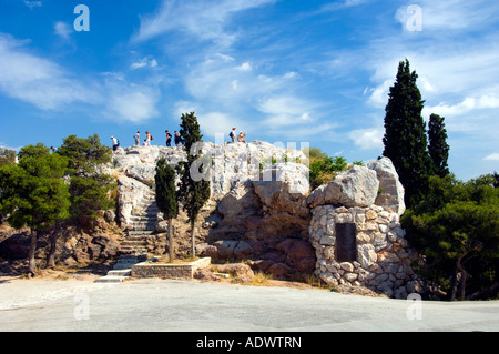 Mars Hill oder der Areopag in der Nähe der Akropolis in Athen Griechenland Stockfoto