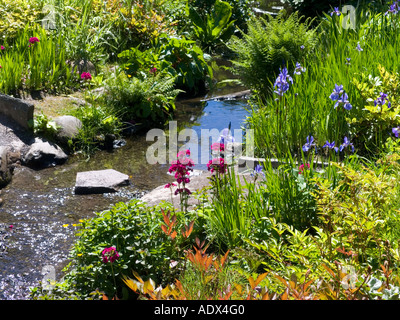 Blumenbeet in Keswick Park.Cumbria Lake District England Stockfoto