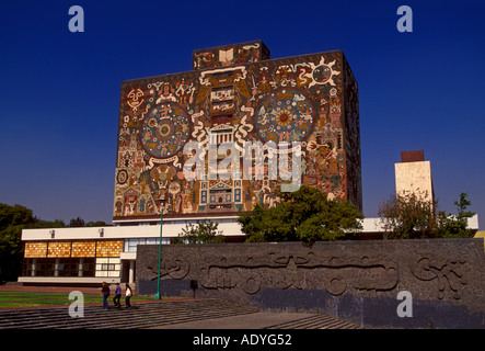 Wandbilder, Juan O'Gorman, Zentralbibliothek, der Nationalen Autonomen Universität von Mexiko, unam, Mexico City, Distrito Federal, Mexiko Stockfoto