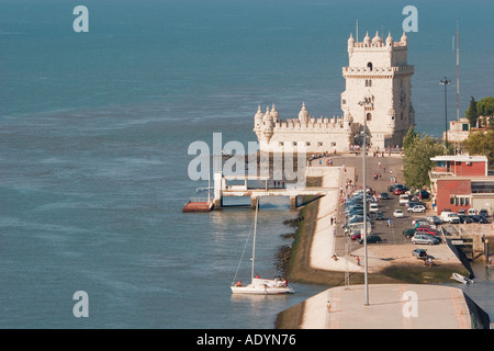 Luftaufnahme der Torre de Belem in Lissabon Portugal Stockfoto