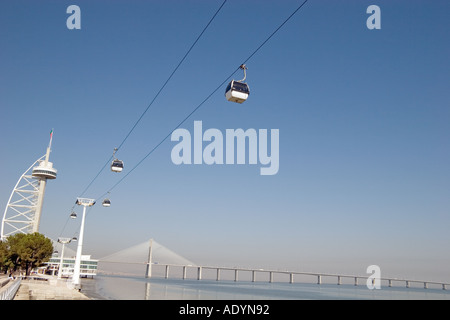 Lissabon Portugal Torre Ponte Vasco da Gama Seilbahnen Stockfoto