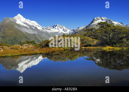 Key Summit mit Spiegelbild des Mt. Christina, Neuseeland, Südinsel, Fjordland Nationalpark Stockfoto