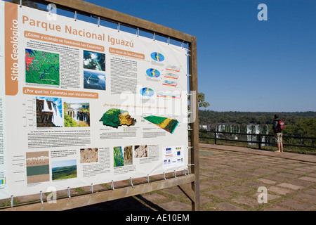 Informationstafel an Iguazu Wasserfälle, Brasilien Stockfoto