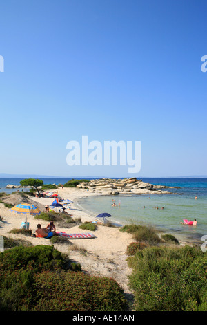 Karidi Beach in der Nähe von Vourvourou auf Sithonia Halbinsel auf der Halbinsel Chalkidiki in Griechenland Stockfoto