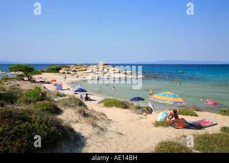 Karidi Beach in der Nähe von Vourvourou auf Sithonia Halbinsel auf der Halbinsel Chalkidiki in Griechenland Stockfoto
