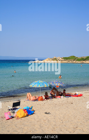 Karidi Beach in der Nähe von Vourvourou auf Sithonia Halbinsel auf der Halbinsel Chalkidiki in Griechenland Stockfoto