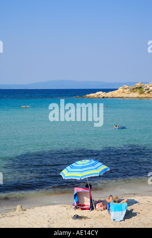 Karidi Beach in der Nähe von Vourvourou auf Sithonia Halbinsel auf der Halbinsel Chalkidiki in Griechenland Stockfoto