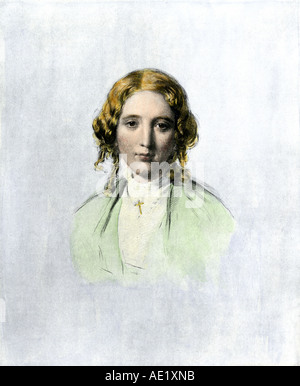 Harriet Beecher Stowe in 1853. Hand - farbige Holzschnitt Stockfoto