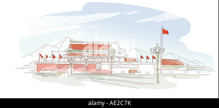 Fassade eines Gebäudes, Tor des himmlischen Friedens, Verbotene Stadt, Platz des himmlischen Friedens, Peking, China Stockfoto