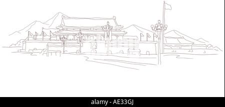 Fassade eines Gebäudes, Tor des himmlischen Friedens, Verbotene Stadt, Platz des himmlischen Friedens, Peking, China Stockfoto