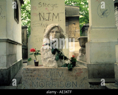 Türen-Grab der Lead-Sänger Jim Morrison in den Friedhof Pere Lachaise in Paris Stockfoto