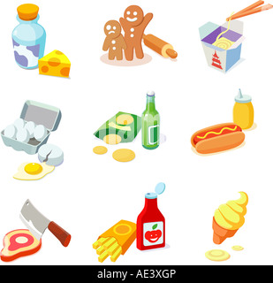 Nahaufnahme von verschiedenen Lebensmitteln Stockfoto