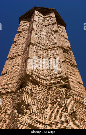 Minarett von Bahram Shah mit Quadrat kufische und Noshki-Skript aus dem frühen 12. Jahrhundert, Ghazni, Afghanistan, Asien Stockfoto