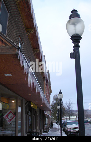 Eiszapfen, Alfred, New York State. Vereinigte Staaten von Amerika. Stockfoto