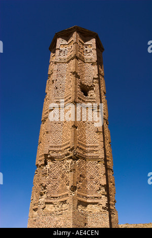 Mörtel Loch in Minarett von Bahram Shah, Minarette für die Minarett von Jam, quadratische kufische und Noshki Schrift, Ghazni, Afghanistan Stockfoto