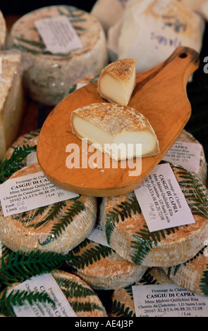 Käse im Markt, Ajaccio, Korsika, Frankreich, Europa Stockfoto