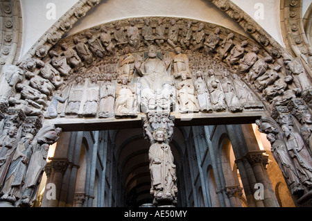 Details aus der Veranda La Gloria, ein Meisterwerk der romanischen Kunst, Catedral de Santiago, Santiago de Compostela, Galicien, Spanien Stockfoto