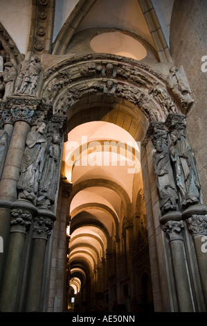 Details aus der Veranda La Gloria, ein Meisterwerk der romanischen Kunst, Catedral de Santiago, Santiago de Compostela, Galicien, Spanien Stockfoto