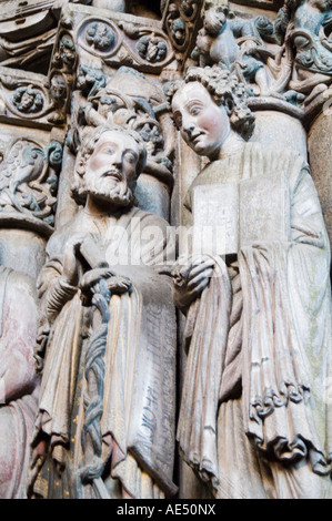 Details aus der Veranda La Gloria, ein Meisterwerk der romanischen Kunst, Catedral de Santiago, Santiago de Compostela, Galicien, Spanien Stockfoto