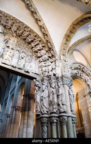 Details aus der Veranda La Gloria, ein Meisterwerk der romanischen Kunst, Catedral de Santiago, Santiago de Compostela, Galicien, Spanien Stockfoto