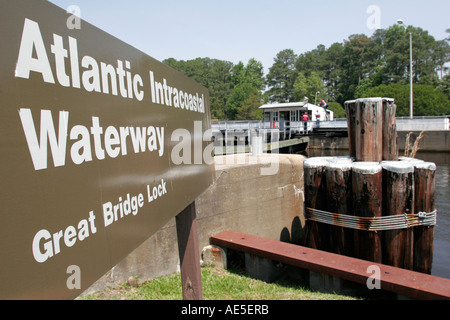 Chesapeake Virginia, Intracoastal Great Bridge Lock, Schild, VA060526026 Stockfoto