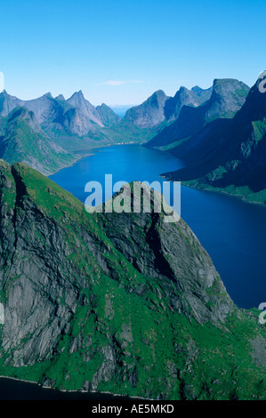 Blick vom Reinebringen, Insel Moskenes, Lokalgeschichte, Norwegen Stockfoto