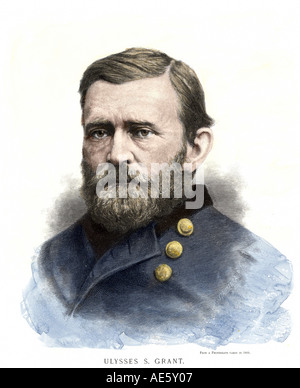 General Ulysses S Erteilung im US-Bürgerkrieg. Hand - farbige Holzschnitt Stockfoto