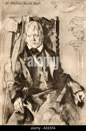 Sir Walter Scott, 1771 - 1832. Schottische Schriftsteller, Dichter, Historiker und Biographen. Stockfoto