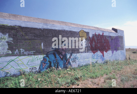 Graffiti auf einem Bunker Fort de l Eve in Saint-Nazaire Darstellung ein deutsches Soldaten Stockfoto