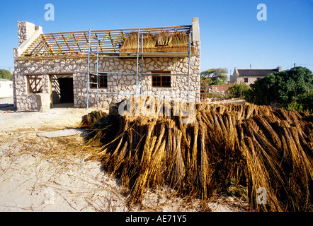 Thatching Dach Stein Fishermans Cottage in Arniston, Western Cape, Südafrika Stockfoto