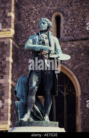 Statue von Thomas Gainsborough an der Spitze des Marktes Hill Sudbury Suffolk Stockfoto