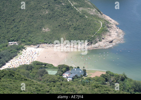 Hong Kong Lebensstil Freizeit Freizeit Strand Shek O big-Wave-Bucht im freien Landschaftsansicht Drachen zurück wandern Land trail Stockfoto