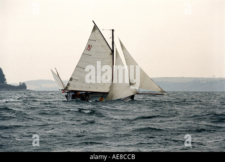 Absätzen über Falmouth Arbeitsboot Rennen außerhalb des Hafens in der Carrick Straßen Cornwall England Großbritannien United States Stockfoto