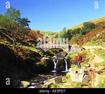 Walker bei drei Shires Kopf Cheshire Peak District National Park England UK Stockfoto
