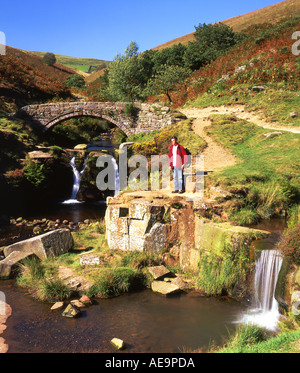 Walker bei drei Shires Kopf Cheshire Peak District National Park England UK Stockfoto