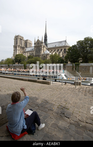 Künstler arbeiten in Notre-Dame, Paris, Frankreich Stockfoto