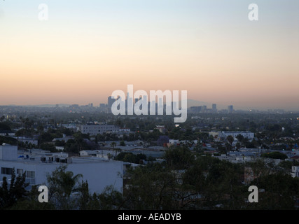 Blick auf Downtown LA aus dem Mondrian Hotel, Sunset Blvd, USA. Stockfoto