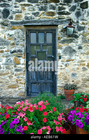 Tür und Eintritt in die Mission San Francisco De La Espada in San Antonio Texas USA Stockfoto